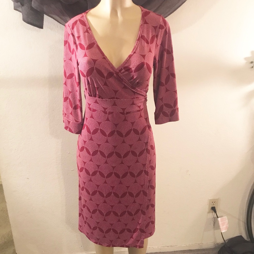Burgundy and White Wrap Dress